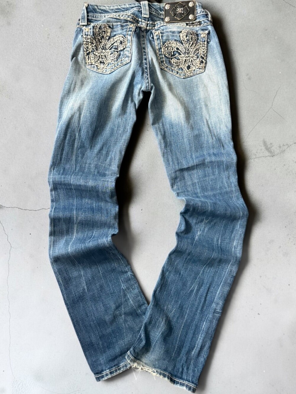 Y2K Miss Me Low Rise Slim Bootcut Jeans Flare 27 McBling Grunge 2000s Rhinestone
